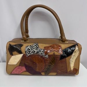 Vintage Caprice Leather Snakeskin Canvas Doctors Bag Brown Earth Tones‎